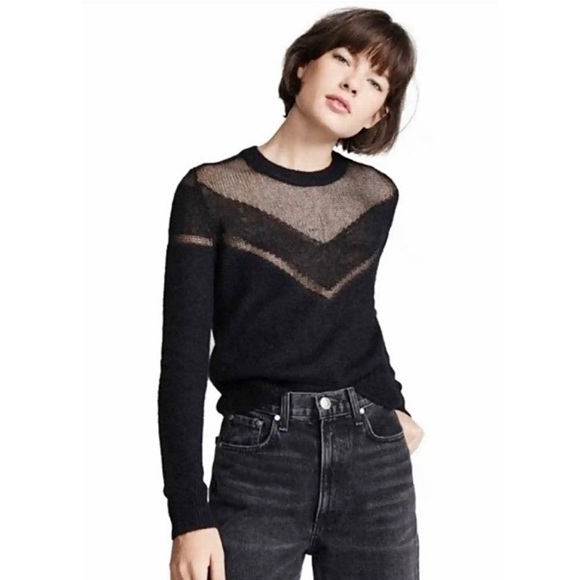 RAG & BONE • Black Blaze Open Knit Crewneck Sweater - Picture 2 of 16